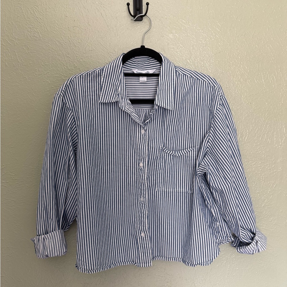 Old Navy Navy and White Vertical Stripe Button-Down Shirt